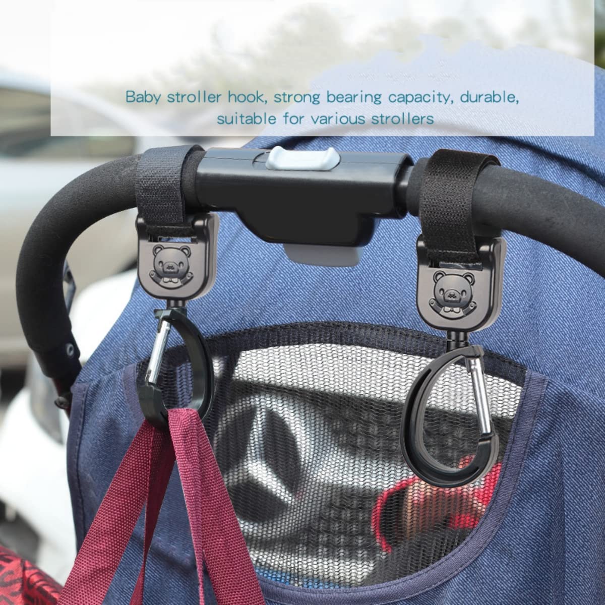 Clip Mosquetón Grande Para Cochecito - Aluminio Resistente, Agarre De Espuma, Para Colgar Bolsas Y Bolsos, Libera Las Manos Al Pasear