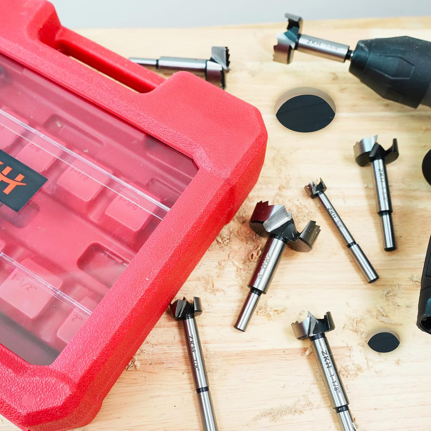 ZKH 14 PCS Forstner Drill Bit Set for Woodworking, Made of Alloy Steel for Hardwood Softwood Plastic, Suitable for a Wide Range of Machines