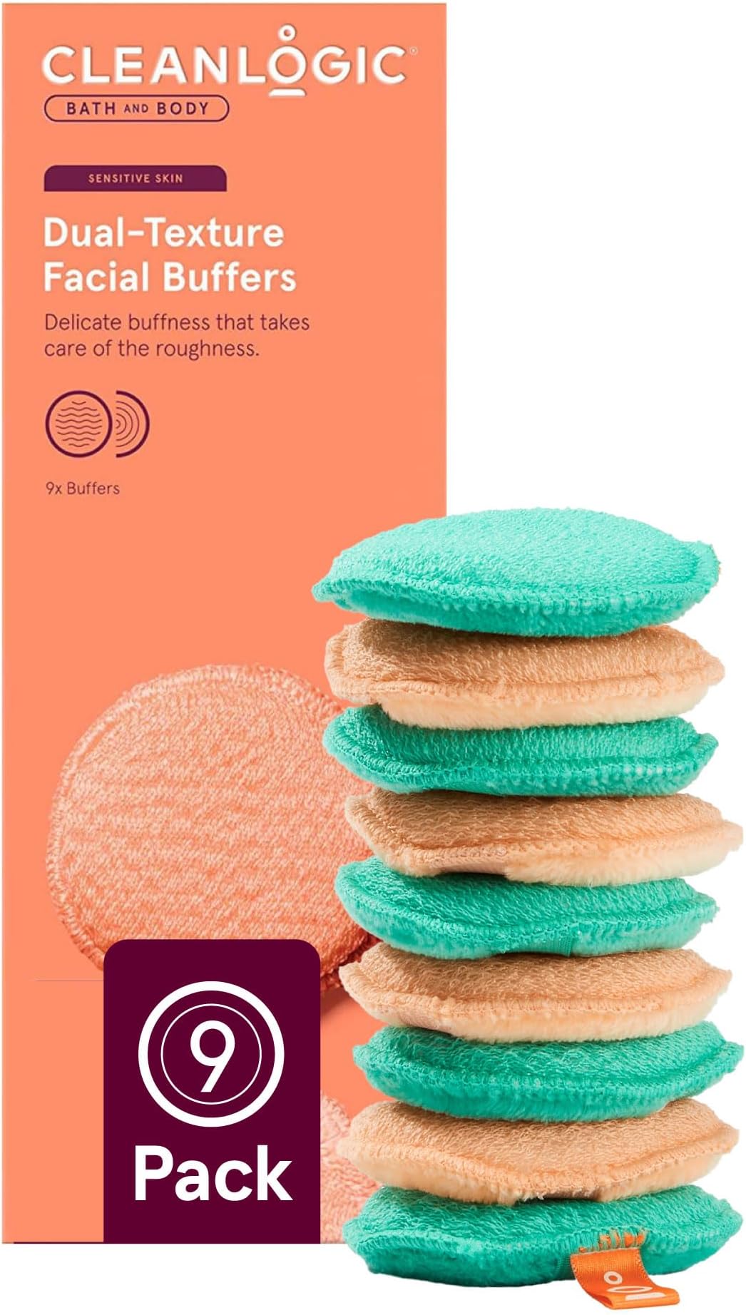 Bath & Body Exfoliating Dual-Texture Facial Pads, Face Sponges for Cleansing & Softening Sensitive Skin, MakeUp Remover Pads, Assorted Colors, 9 Count Value Pack