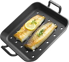 Cast Iron Grilling Basket for Vegetables, Meat & Shrimps, Steak Searing Skillet Pan, BBQ Accessory for Gas and Charcoal Barbecue