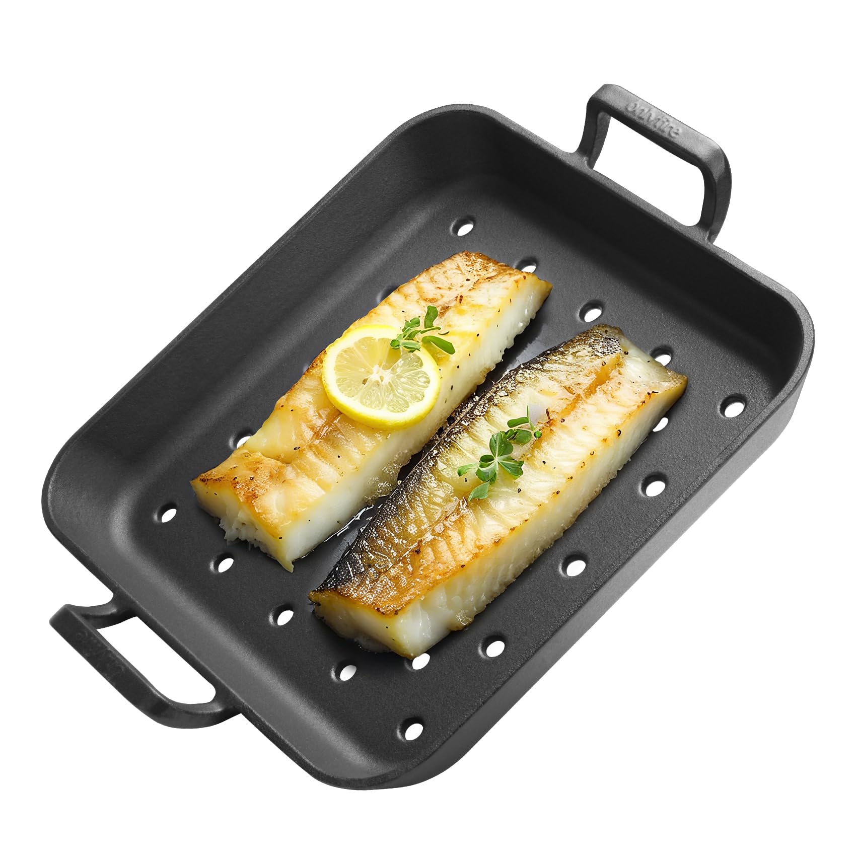 onlyfire Cast Iron Skillet, 12 Inch Pre-Seasoned Steak Pan with Nonstick Perforated Grill Surface and Dual Handles, Cast Iron Grill Pan Frying Pan for Grill, Oven and Stovetops