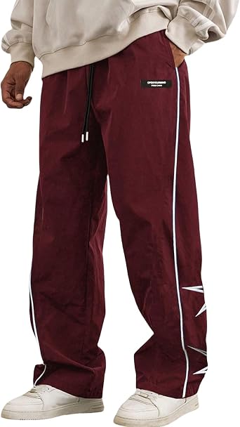 FCOOLYEET Men Baggy Star Sweatpants Y2k Drawstring Wide Leg Star Dance Pants Lightweight Striped Sweatpants