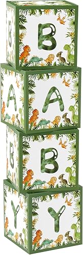 Miniatura 9 de Caja de decoración de dinosaurio para baby shower, cajas de bebé de dinosaurio verde de la selva para niños, cajas de fiesta de cumpleaños de