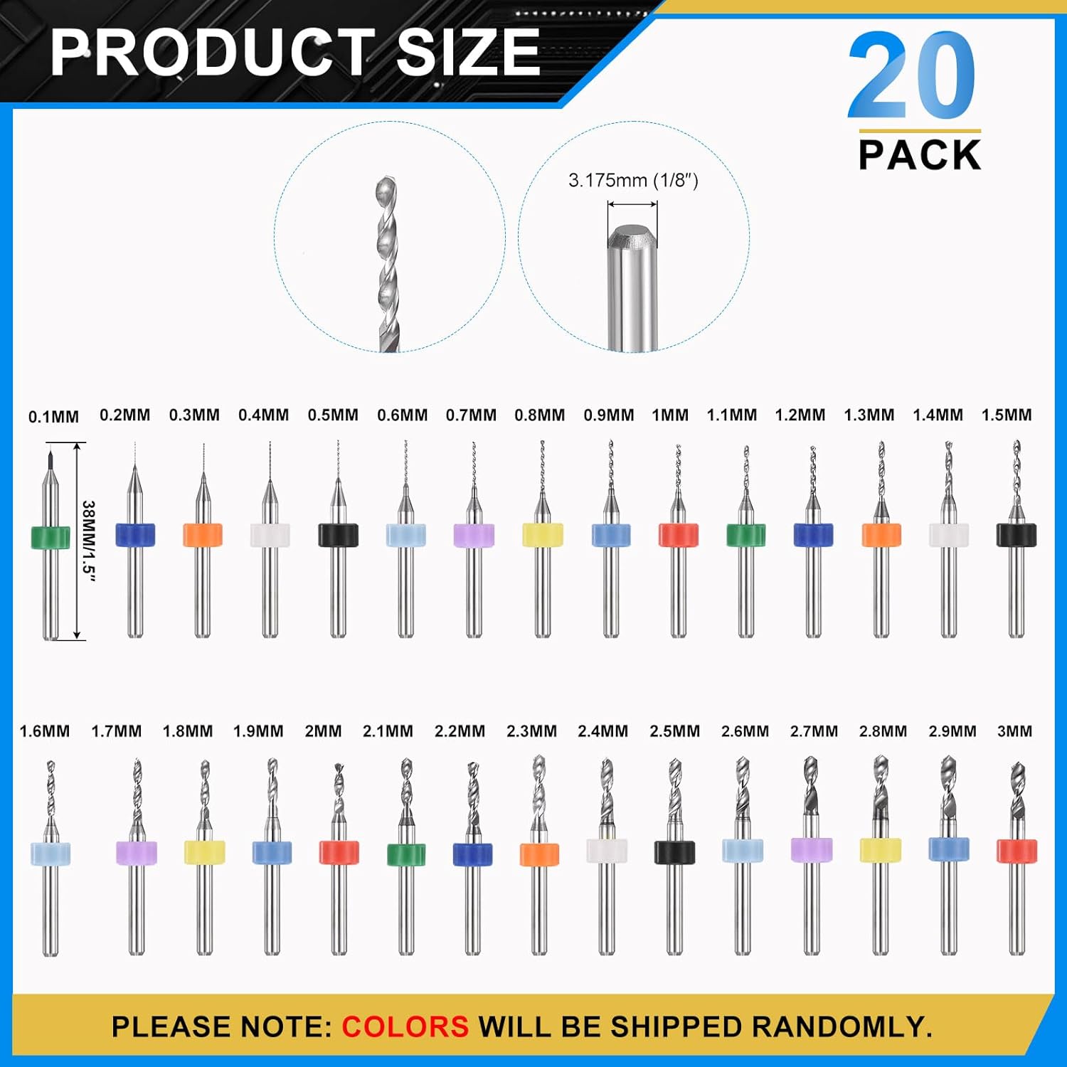 PATIKIL 30Pcs 0.1mm-3mm Micro Drill Bits Set Carbide Tungsten Steel 135° Mini Small Bits Print Circuit Board Drilling Tool for CNC Engraving Precision Machinery