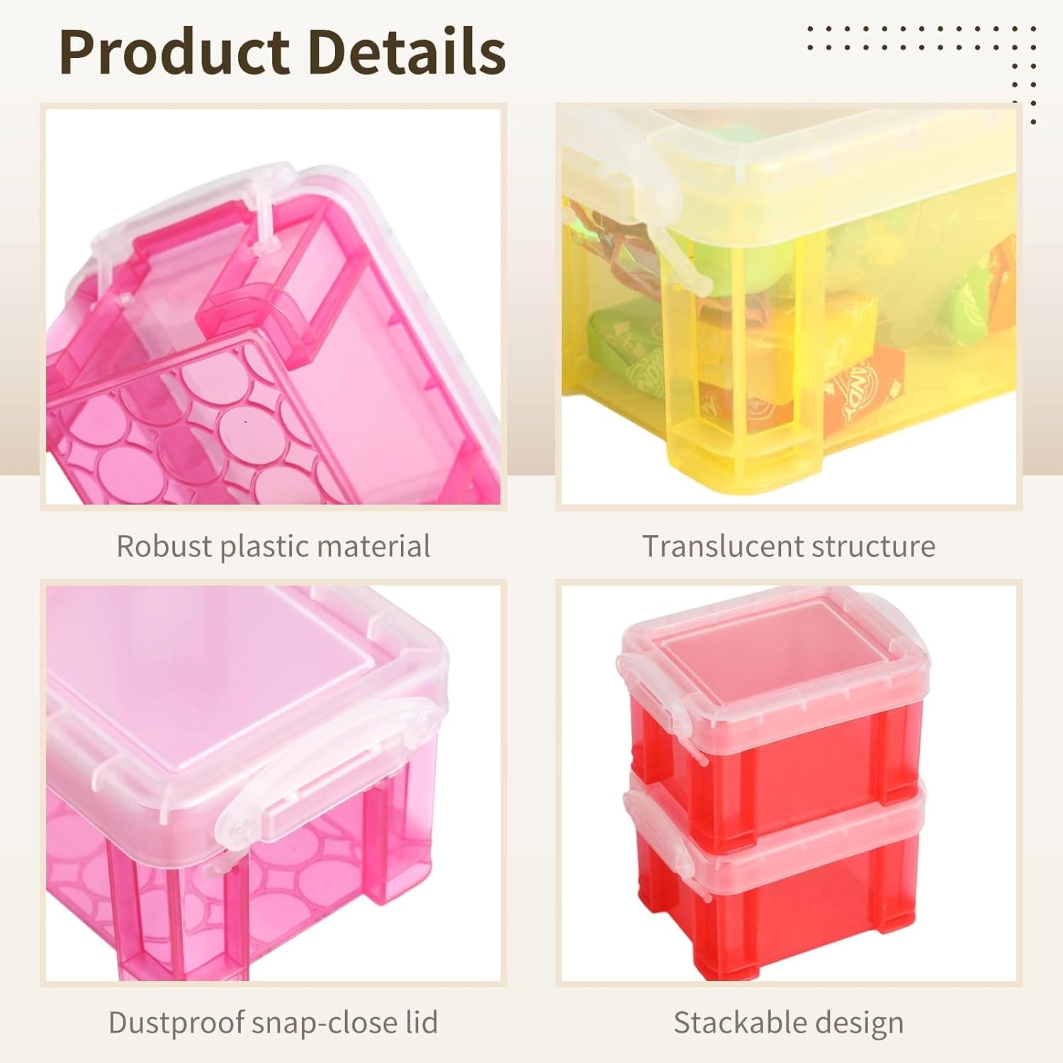 OMISTAR 24 Pcs Mini Plastic Storage Bins, 3"×2.4"×2" Small Storage Containers with Lids, Stackable Latch Storage Boxes, Colorful Organizer Containers for Crafts, Jewelry, Beads, 8 Colors