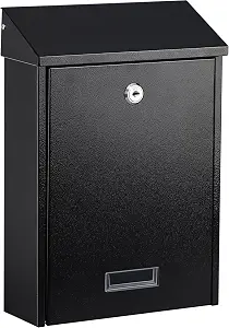 Xydled Wall Mounted Locking Mailbox, Black, Large Capacity, Steel Cover, 12.34''x 8.5''x 3''