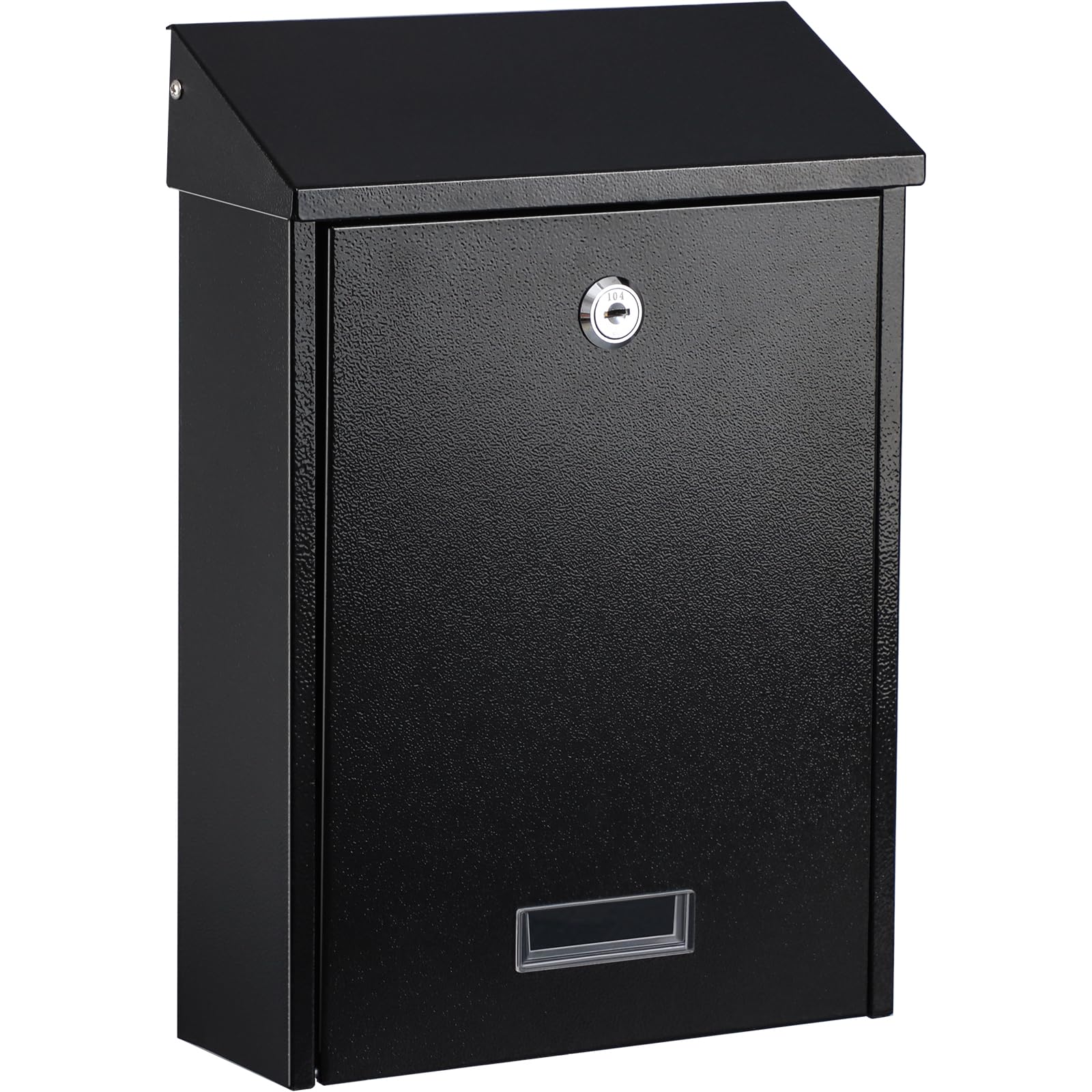 xydled Mail Boxes with Key Lock,Locking Mailbox Wall Mounted,Large Capacity,Steel Cover Metal Postbox for House, Black, 12.34''x8.5''x3''