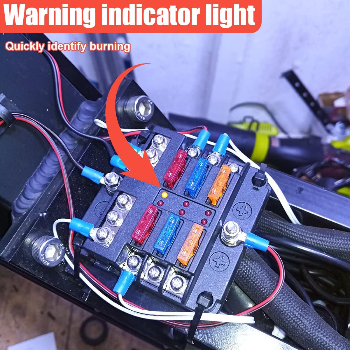 YoRise 12V 6 Way Fuse Block, Waterproof ATO/ATC Blade Fuse Panel with LED Warning Indicator & Damp-Proof Cover, Automotive Circuit Fuses Box Holder for 24V Car, Marine, RV, Truck, Golf Cart (Black)