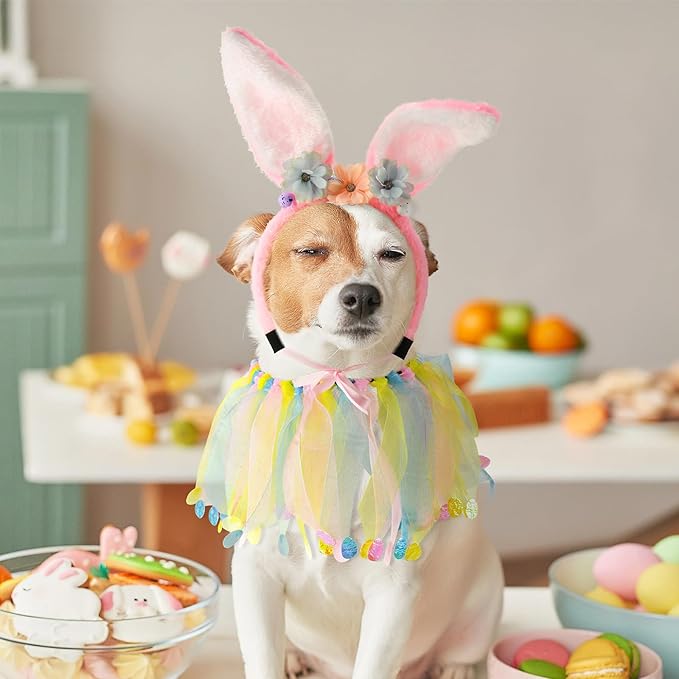 Disfraz de Conejo de Pascua para Perro con Diadema, Collar y Falda Tutú miniatura 6