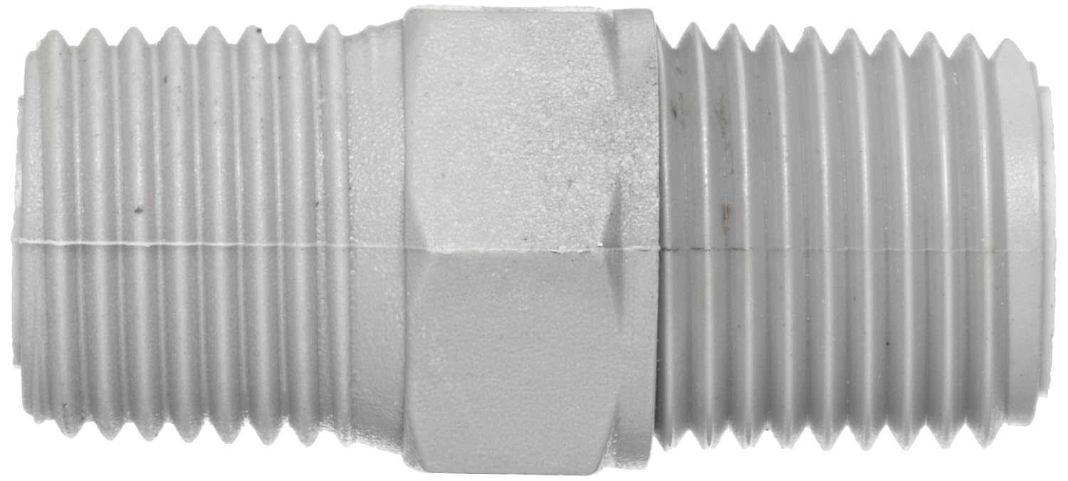 Tefen - 12022208083 Nylon 6/6 Pipe Fitting, Hex Nipple, Gray, 1/2" NPT Male (Pack of 5)