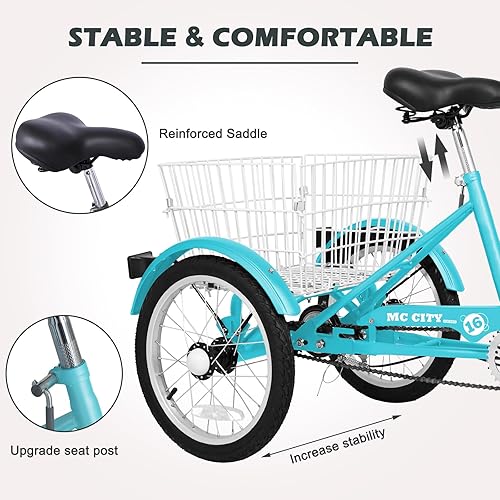 Vista 187 de H&ZT Triciclo para adultos, bicicleta de 3 ruedas, triciclo crucero, con engranaje de 7 velocidades, mango de freno de estacionamiento, escalón