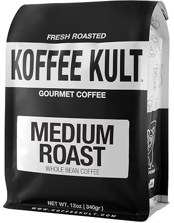 Koffee Kult Coffee Beans - Premium Medium Roast, Gourmet Whole Bean Coffee Best Coffee Bean Selection for Rich, Smooth Coffee Experience (12oz)
