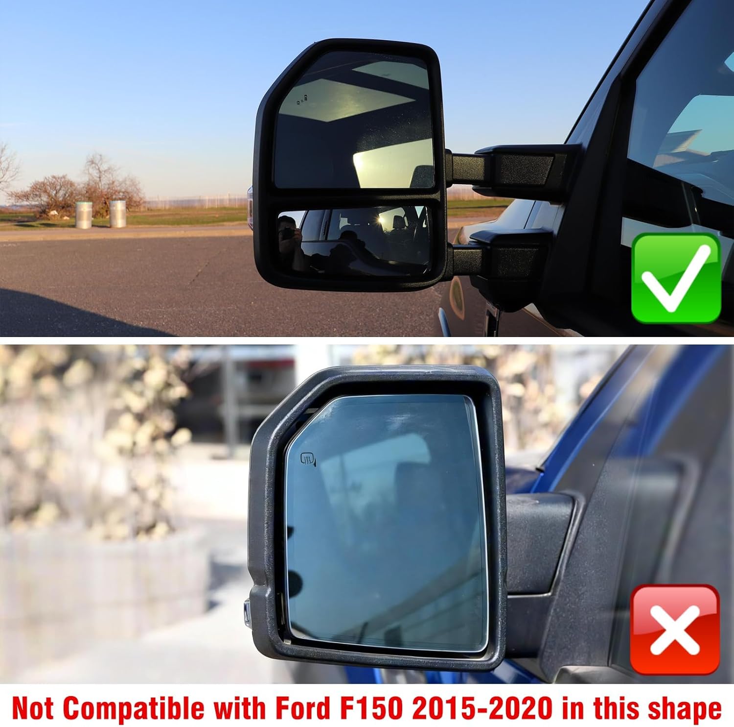 Power Heated & Blind Spot Upper Tow Mirror Glass Compatible with Ford F150 2015-2020, F250 2017-2022,F350 2017-2019, Left Driver Exterior Mirror Glass Replacement with Blind Spot Function