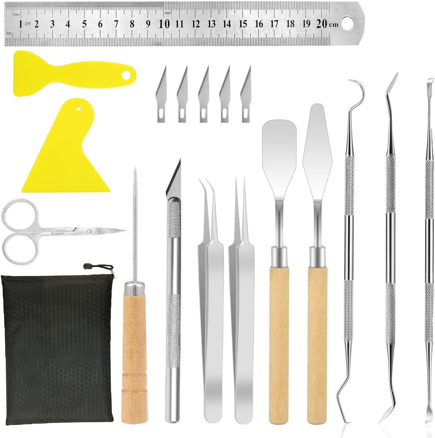 19 Pieces Craft Tools Set,Precision Craft Basic Set,Vinyl Weeding Tools, Craft Vinyl Tools Kit for Adhesive Vinyl HTV/Oracal/Silhouettes/Cameos/Lettering/Cut/Cutting/Tweezers/Splicing/Siser