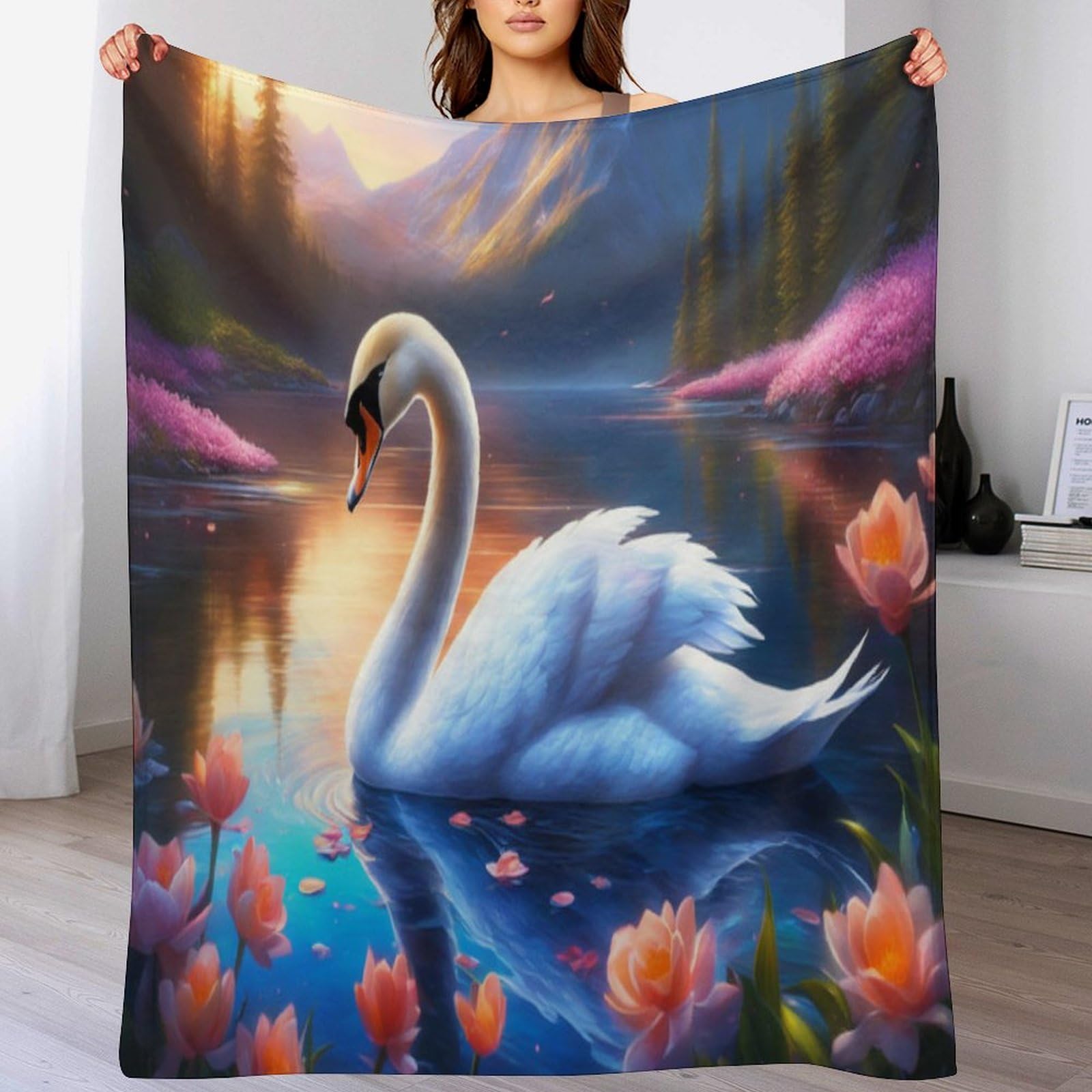 Couverture polaire cygne moelleuse pour vos soirées cocooning