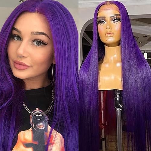 Miniatura 13 de Lezaxiu - Peluca de encaje frontal de pelo sintético largo y lacio, para mujeres negras, fibra de pelo resistente al calor, sin pegamento, densidad