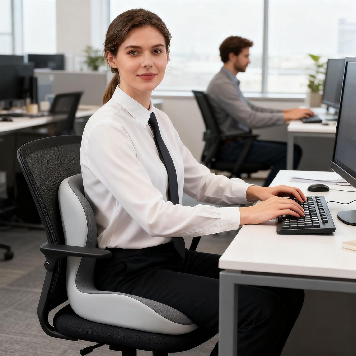 Ventilated Lumbar Pillow Set Base for Desk Chair Sofa, Correction & Pressure Relief Ergonomic Chair Pillow with Lumbar