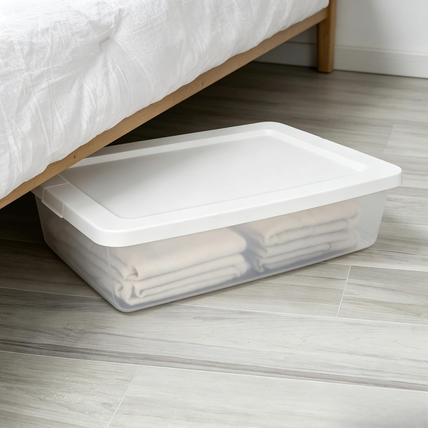 28 Qt Small Clear Storage Organizer Bin with Lids,Under Bed Storage Bin