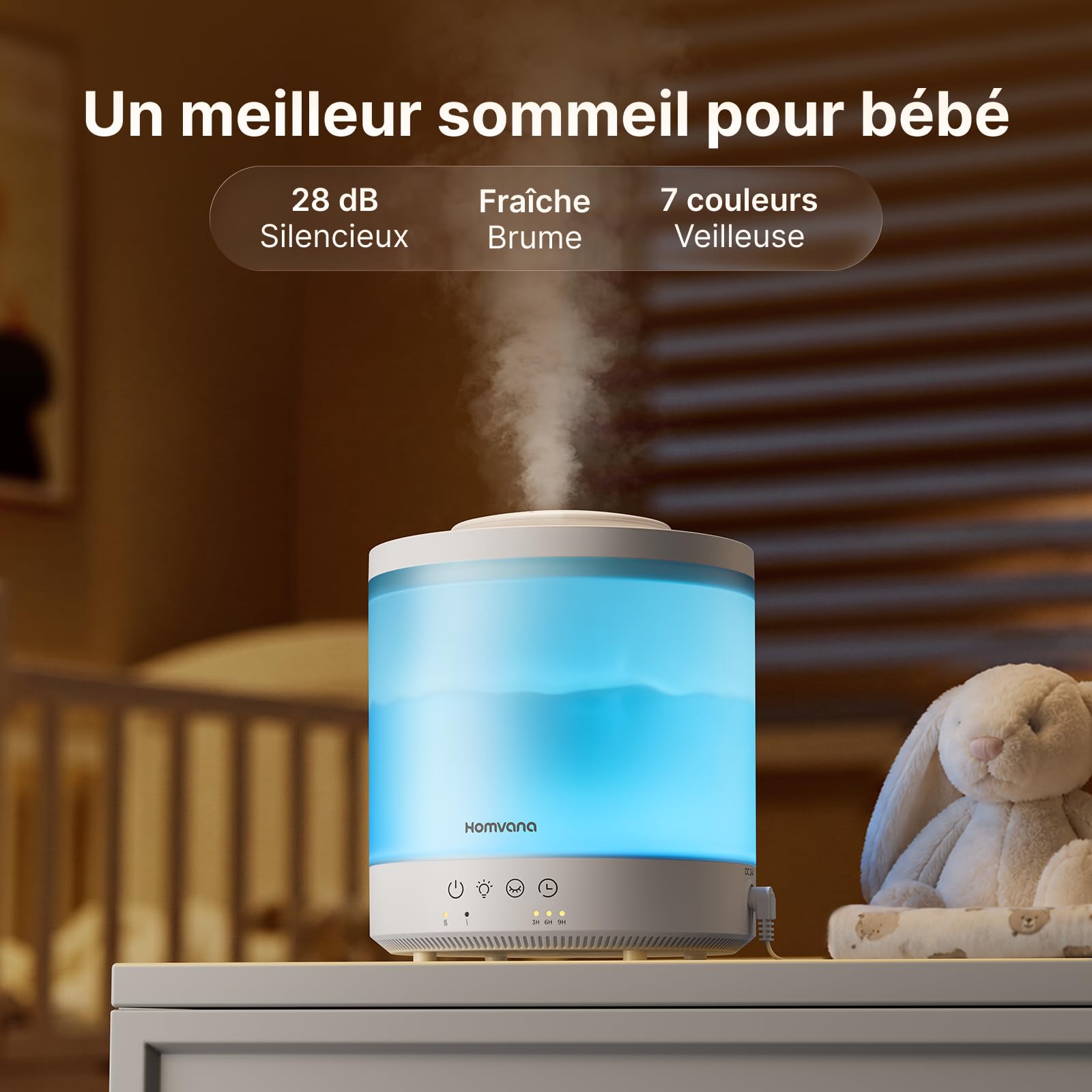 Homvana Humidificateur d'Air bébé, chambre, 1.5L, Pack de 2 | Humidifier d'air bébé Chambre, Cool Mist, Plante, BPA Free, 7 Color Light, Brumisateur Huiles Essentielles
