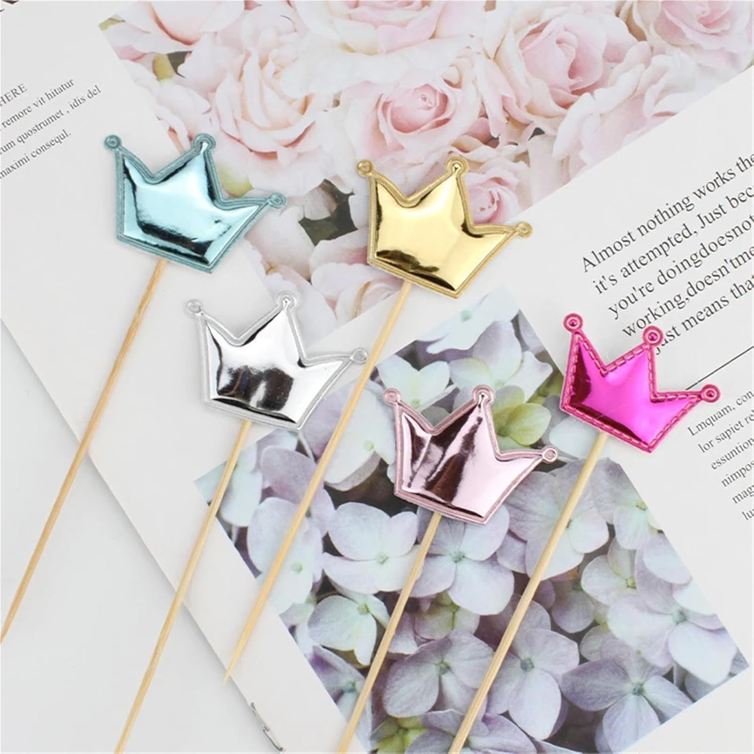 Fruit Skewers 100pcs Cake Decorations Shimmering Skin-Tone Reflective Hearts Five-Pointed Star Crowns Birthday Dessert Table Baking Wedding Party(Star Silver)