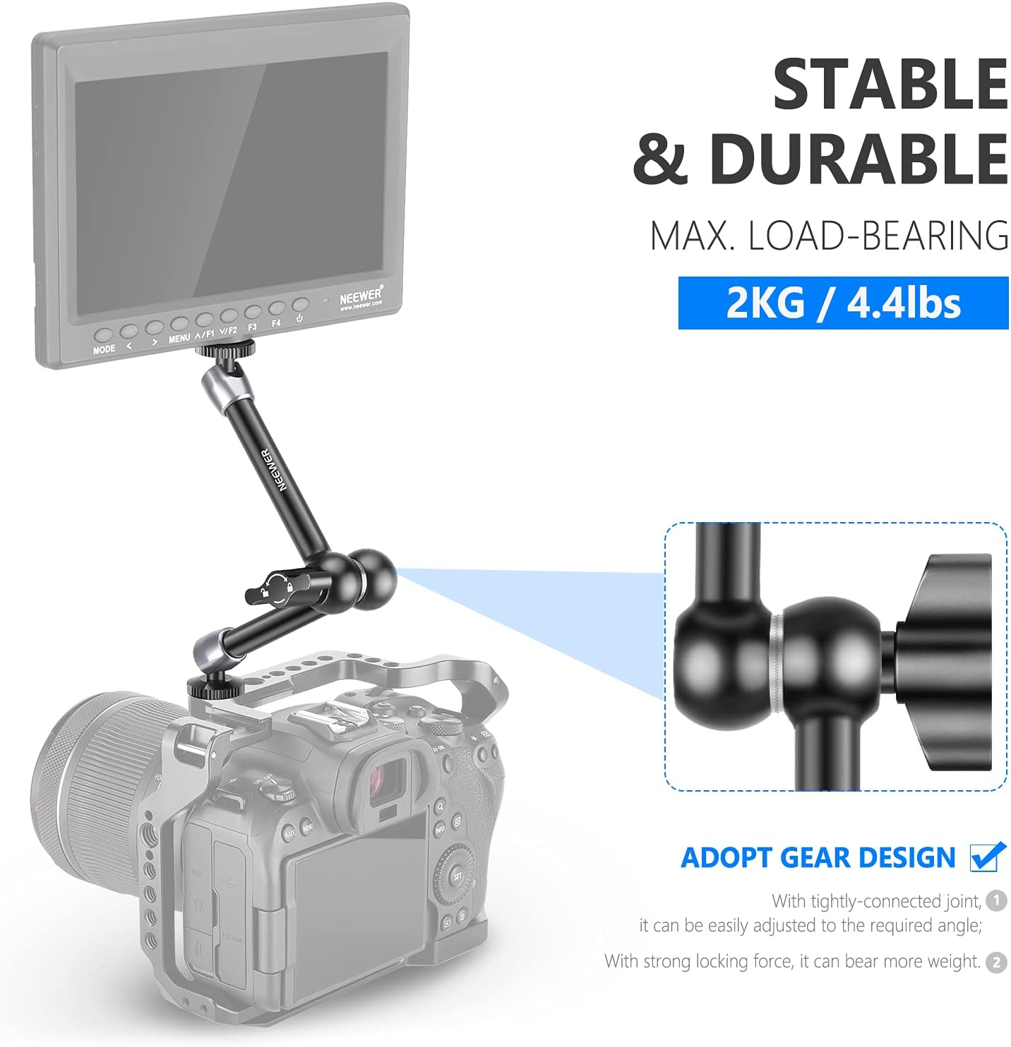 Neewer 11 inches Adjustable Friction Articulating Magic Arm with Both 1/4-inch Thread Screw Compatible with DSLR Camera Rig, LED Light, Field Monitor and Flash, etc Load up to 3 Kilograms/6.6 Pounds