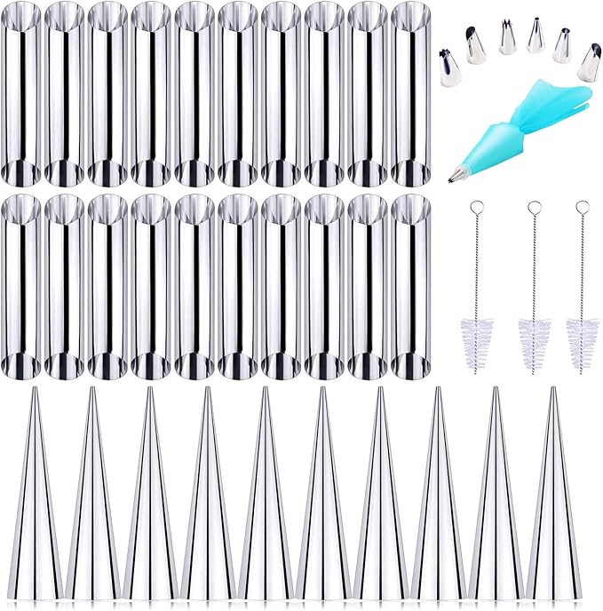 Set 41 Pezzi Per Cannoli E Cornetto - Stampi In Acciaio, Sac A Poche E Ugelli Per Decorazione - Foto 5