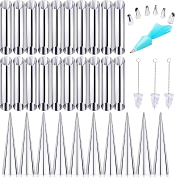 Woohome 41 PCS Cannoli Tubes, Stainless Steel Cannoli Forms Cream Horn Molds, Croissant Mold Baking Moulds Tubes for Danish Pastry Cream Roll Mold