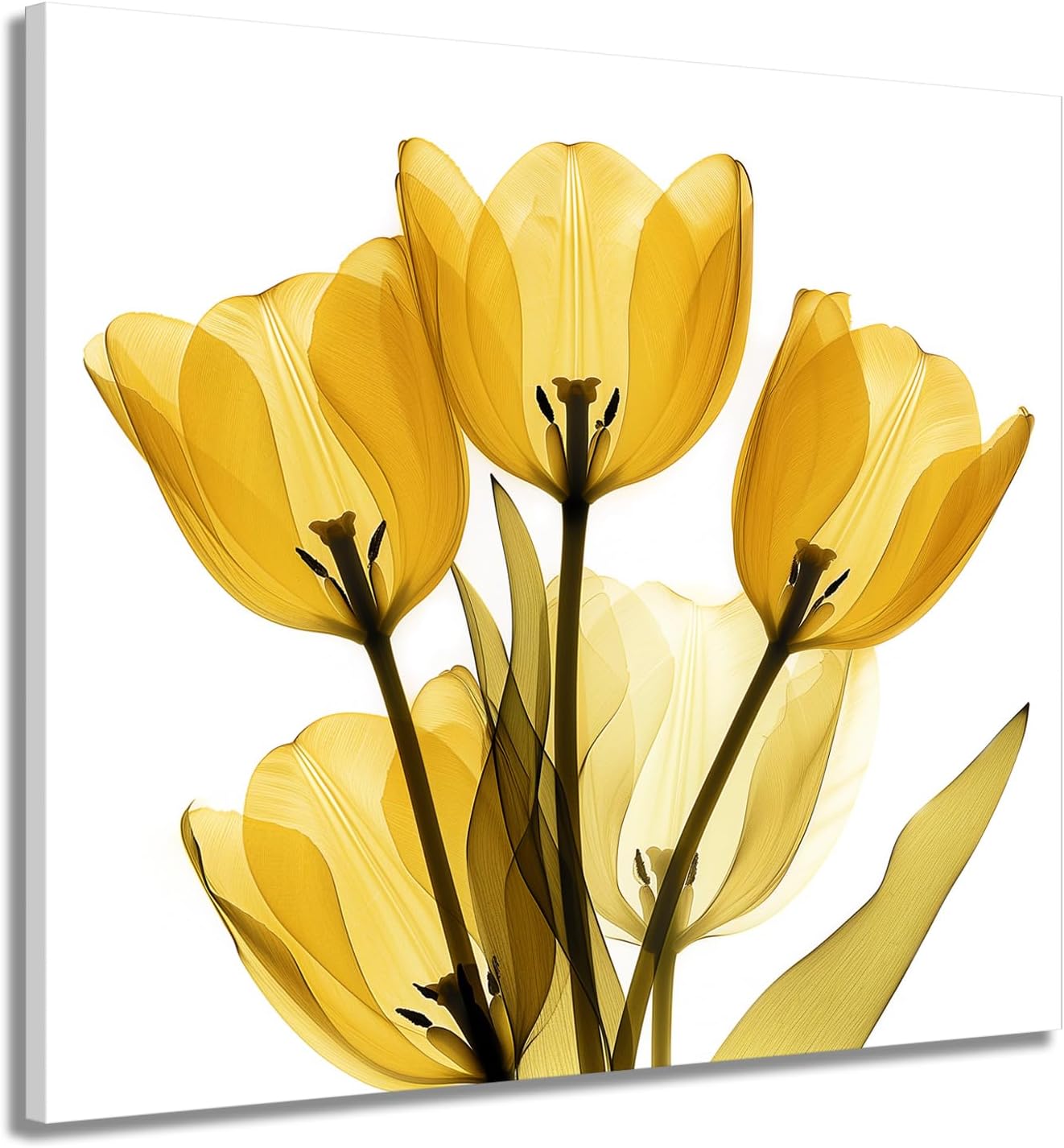 GLOKAKA Yellow Abstract Flowers Canvas Wall Art Giclee Tulips Floral Wall Decor Modern Elegant Floral Pictures Print Artwork for Living Room Bedroom Office Decoation Ready to Hang