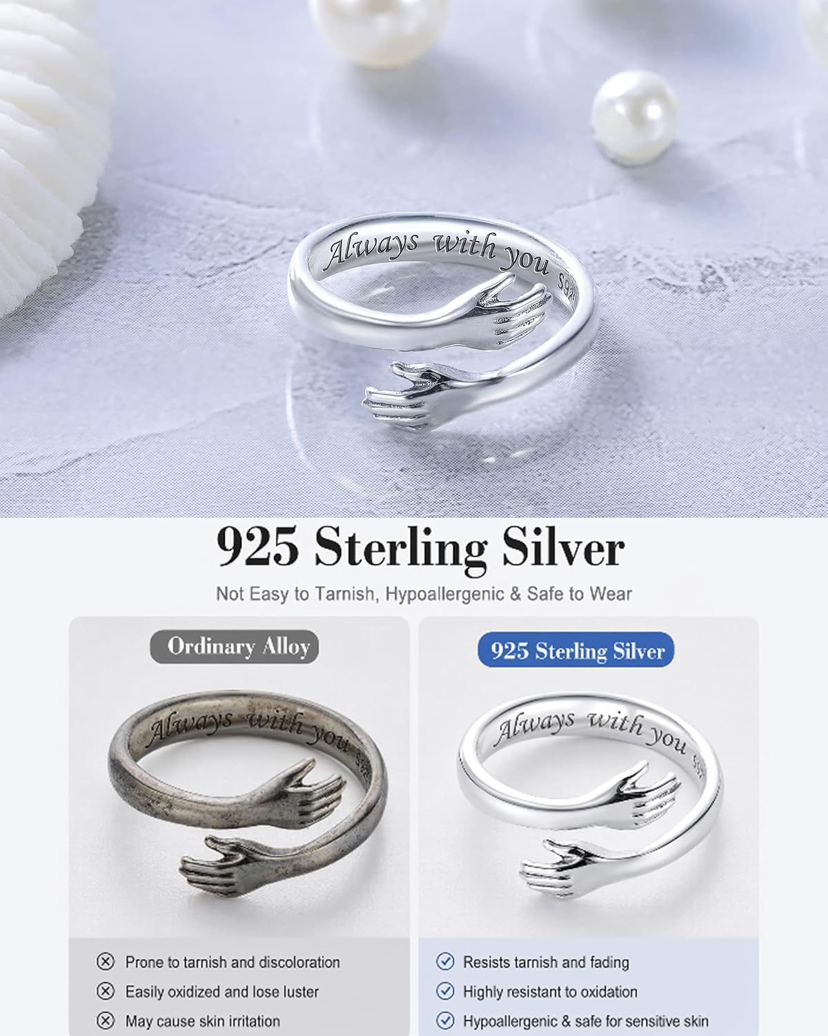 LOVECOM S925 Sterling Silver Hug Rings for Women Teen Girls Mother Daughter image 3