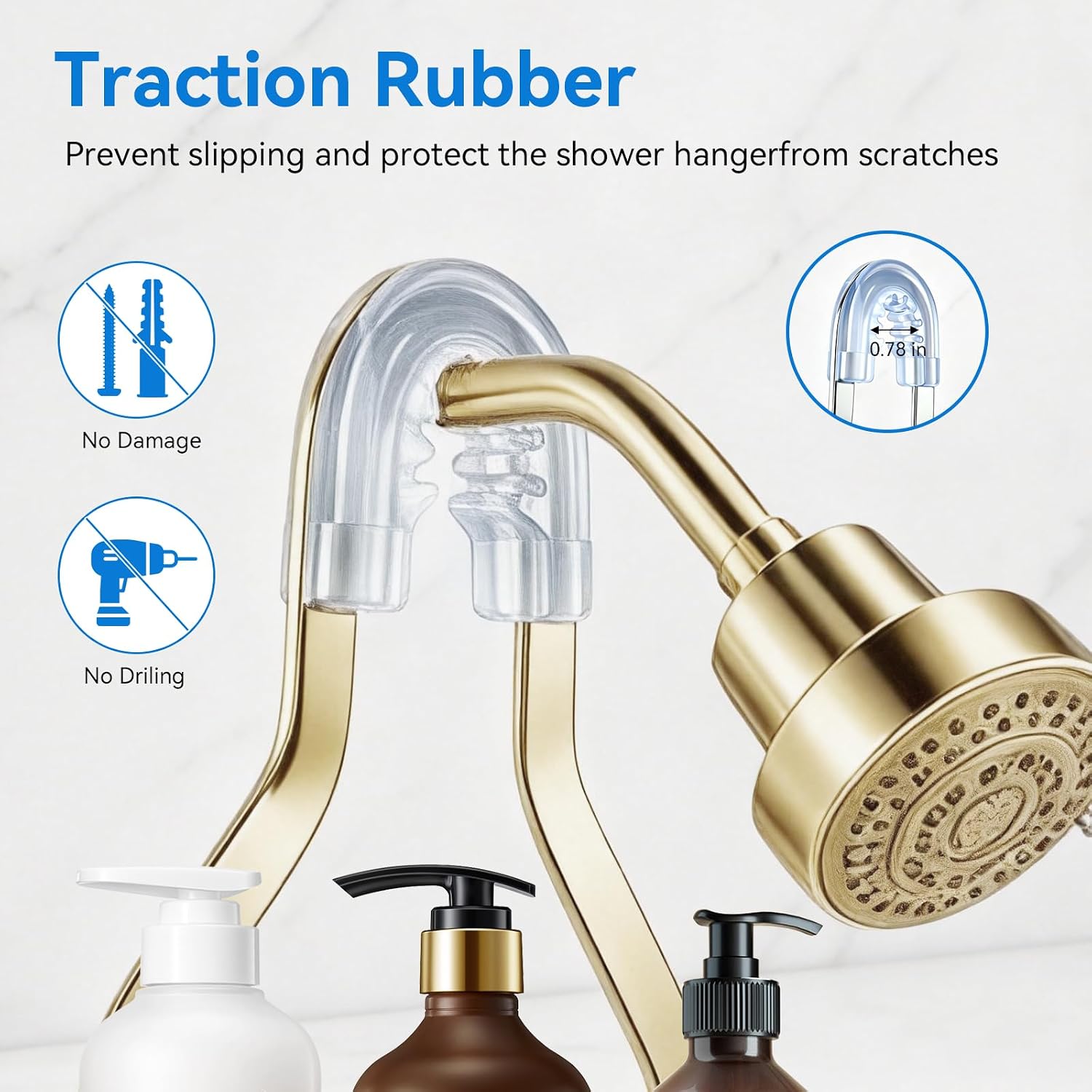 Shower Caddy Hanging, Over Head Shower Caddy Shower Storage Rack Basket with Hooks for Razor and Sponge Rustproof, No Drilling, Accessories for Bathroom and Kitchen, Gold