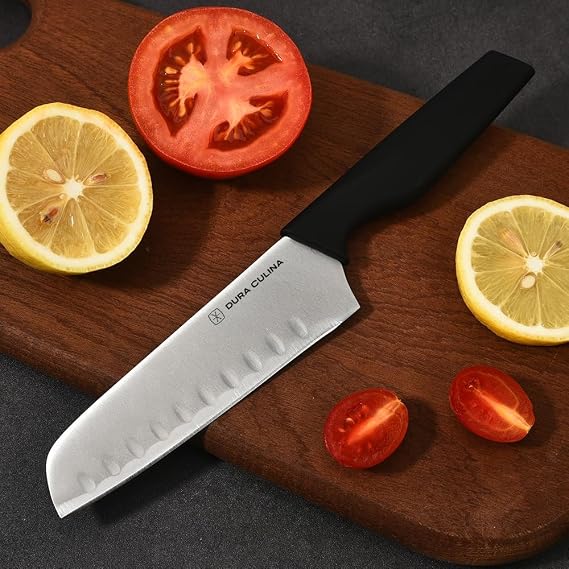 2-Piece Santoku Knife Set - High Carbon Stainless Steel 5 & 3 Santoku Knives with Ergonomic Handles, Matching Blade Guards, Japanese Style Kitchen Knives