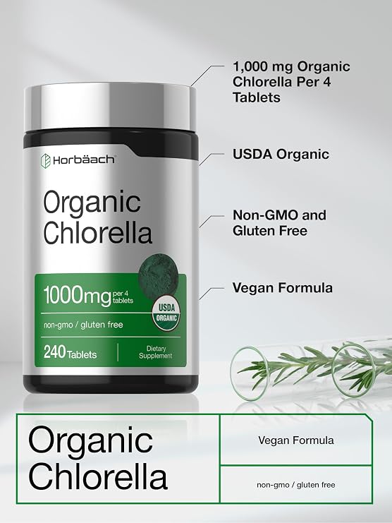 Horbaach Organic Chlorella Tablets | 1000mg | 240 Count