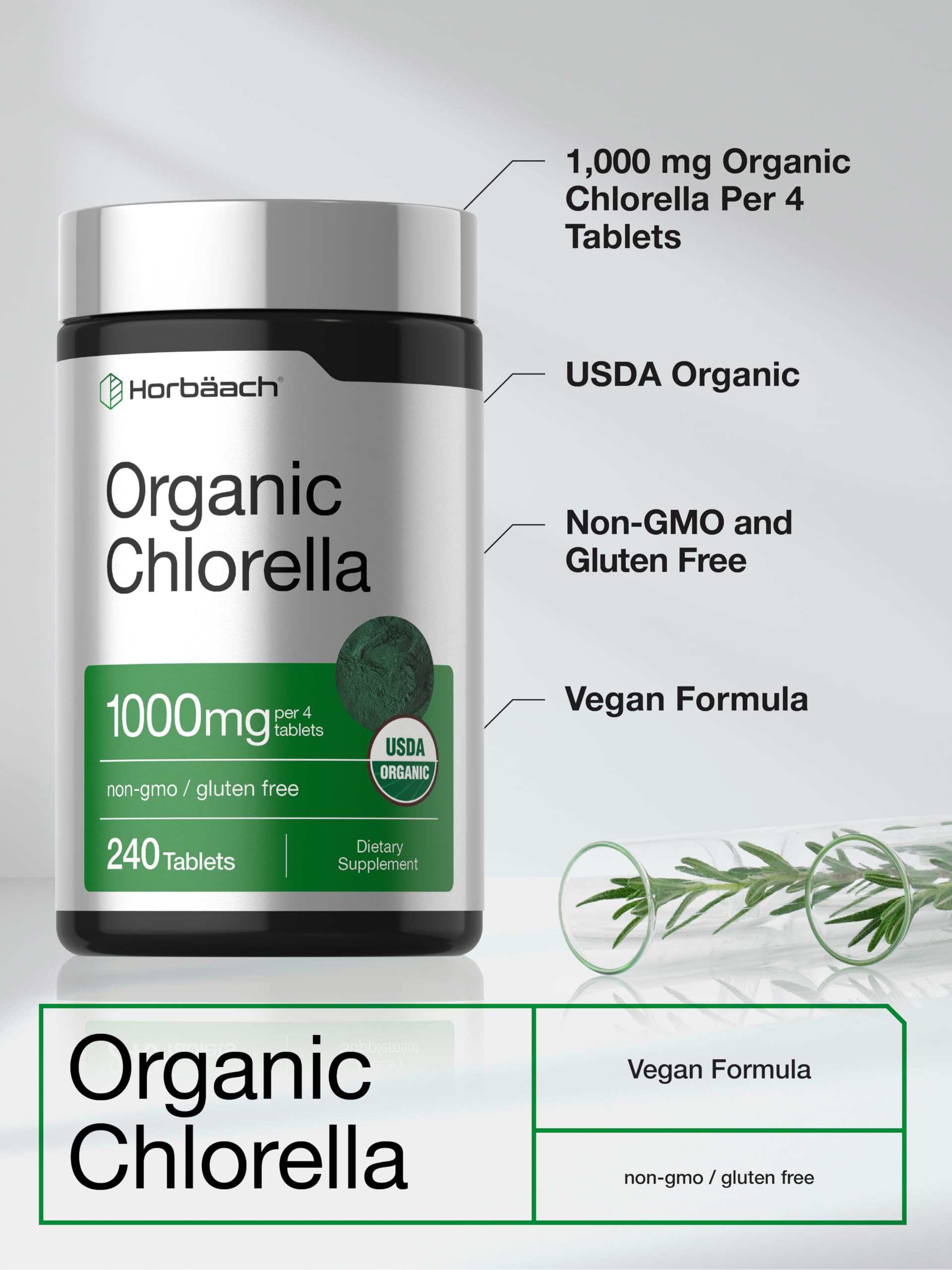 Horbäach Organic Chlorella Tablets | 1000mg | 240 Count — Amazon image 4