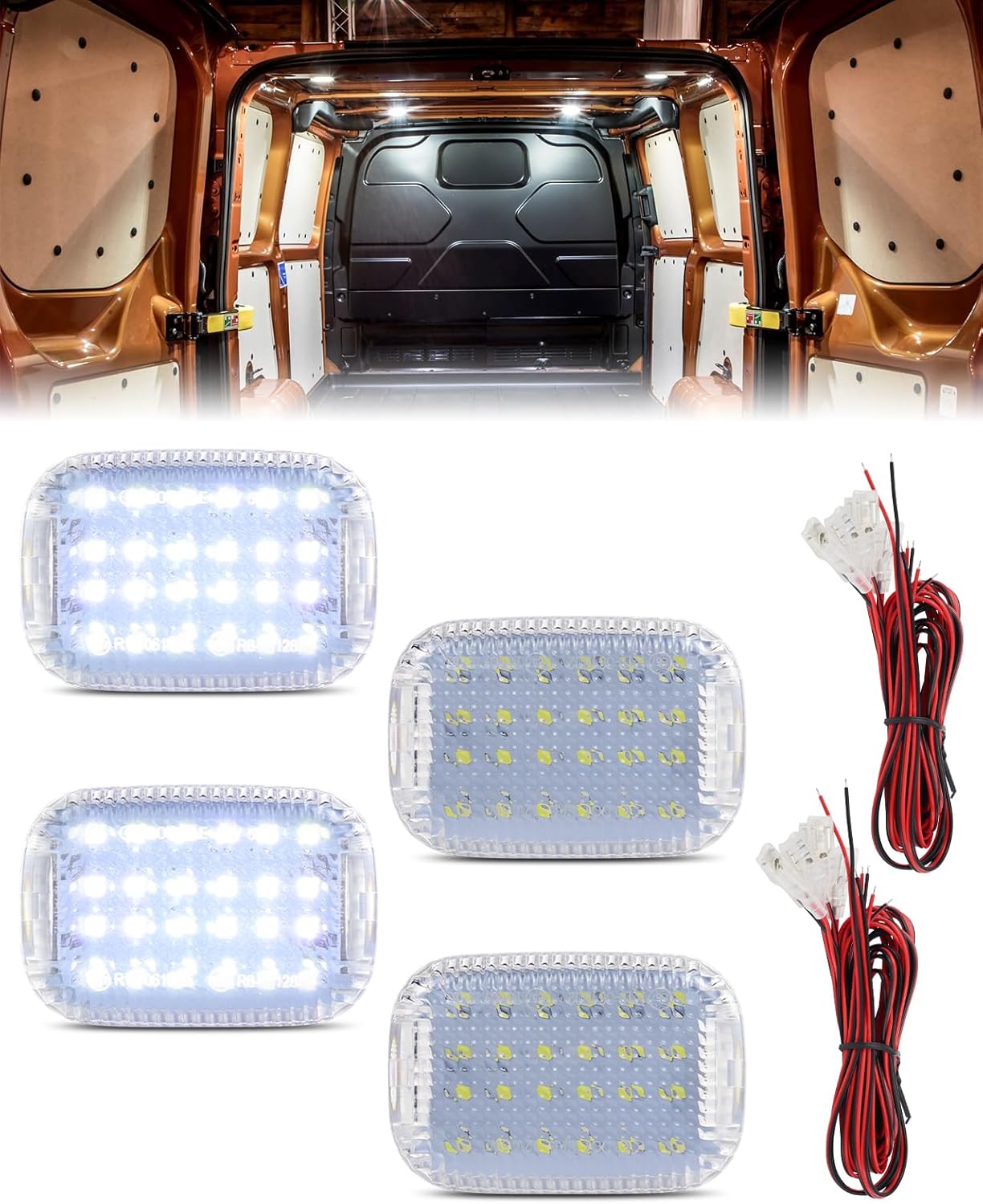 4PCS Interior Cabin Courtesy Cargo Load Space Area Dome Light For 2014-2024 Ford Transit 150 250 350 350 HD Van Transit Connect, clear lens Trunk Luggage Compartment Lights, White LED
