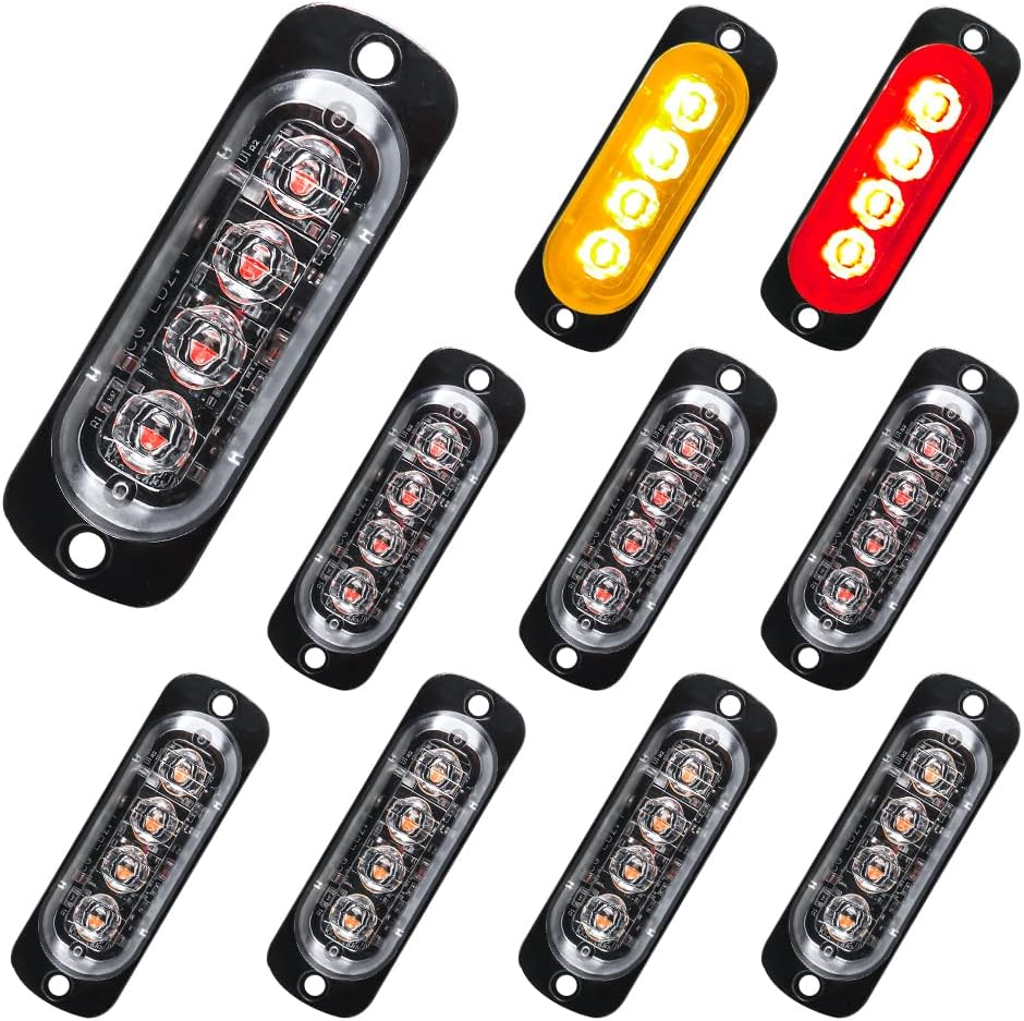 Sidaqi 10PCS Amber Red 4LED Trailer lights Surface Mount