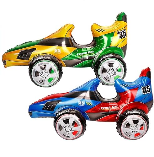 2 vehículos de 28 pulgadas, enormes globos de aluminio de juguete de carreras de doble cara, globos de aluminio para vehículos, globos coloridos