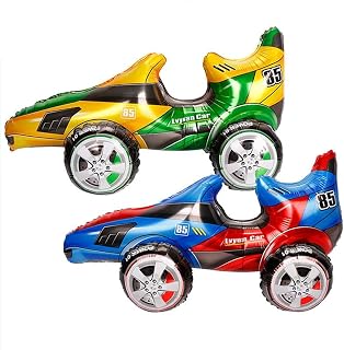 2 Vehicles 28''Huge Racing Toy Car Foil Balloons Double-sided Car Balloons Vehicle Aluminium Foil Colorful Balloon Birthday Party Supplies Cute Baby Shower Decorations (Racing toy car)