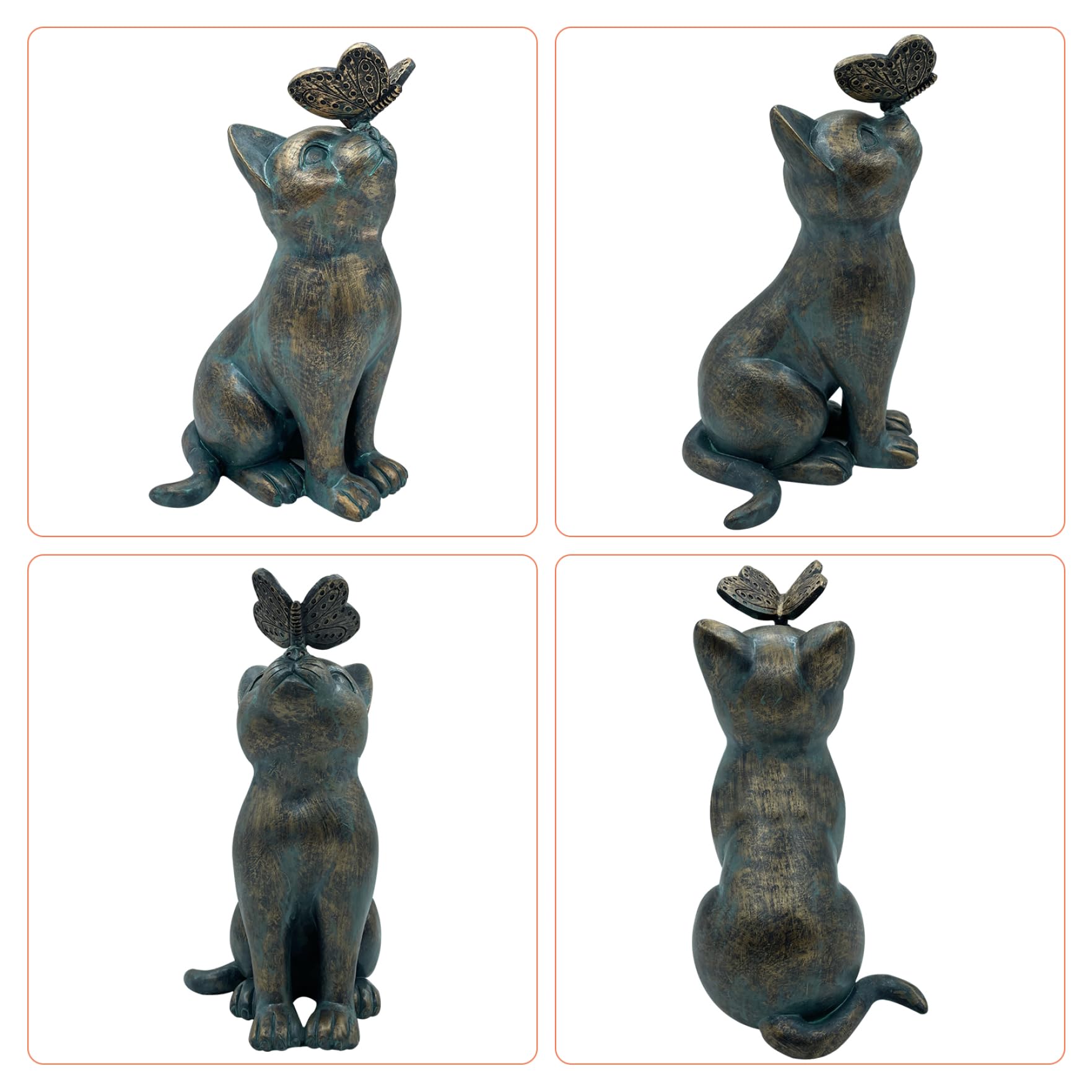 Statue da giardino per gatti, 20 cm/7,9 pollici di figurine per gatti con farfalla, ornamento per la scultura di gatti decorativi del paesaggio da giardino per decorazioni per prato da giardino