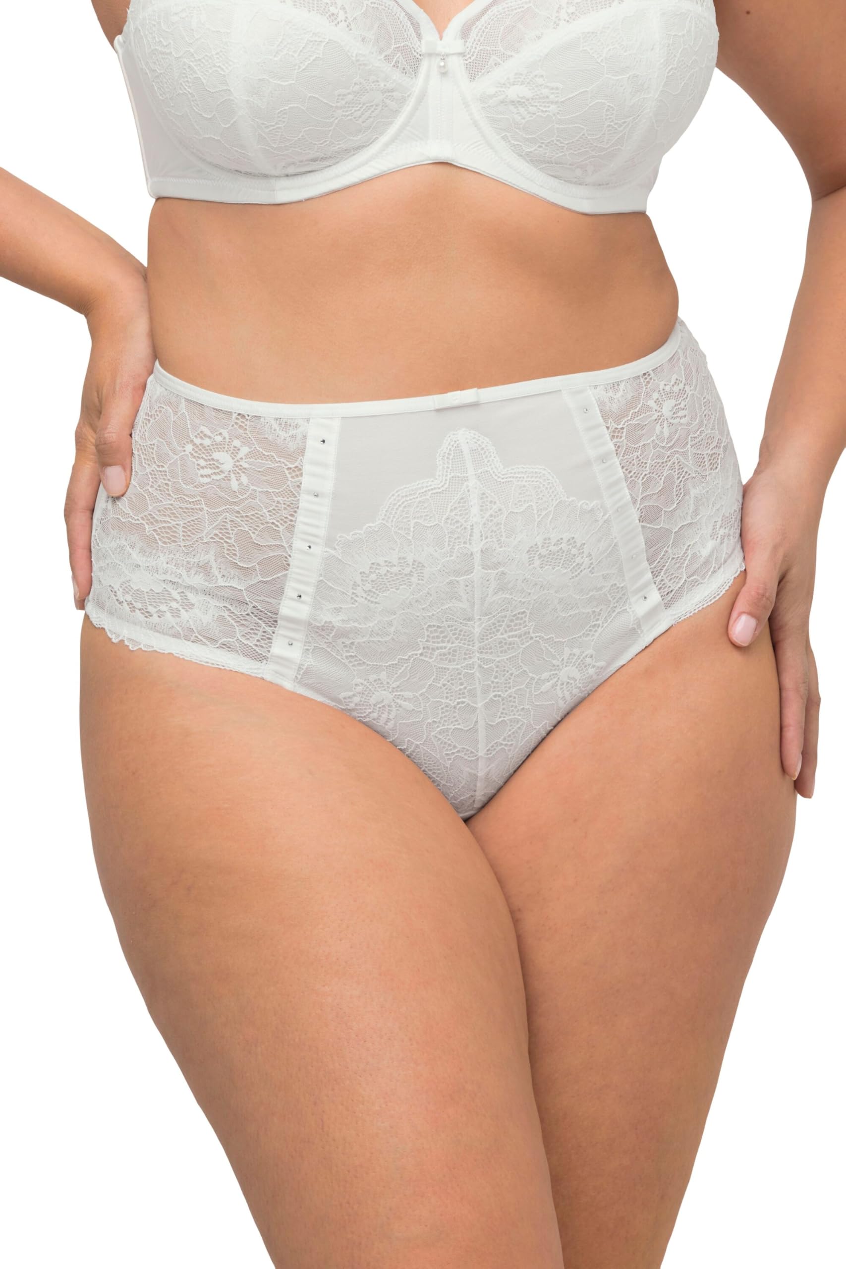 Ulla Popken Damen große Größen Übergrößen Plus Size String-Panty, Spitze, T-String hinten, Ziersteine 816509