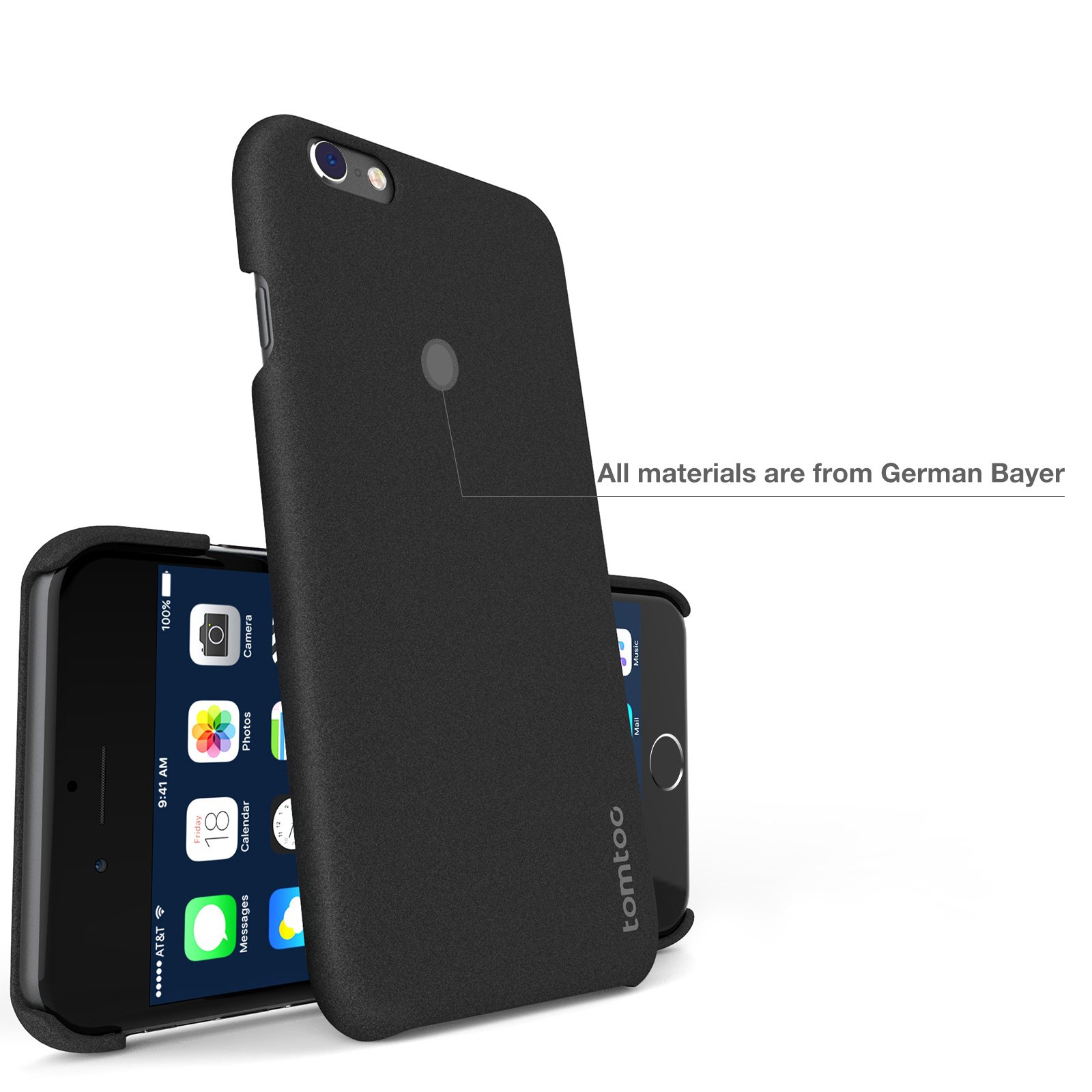Tomtoc - Custodia rigida per iPhone 6S, iPhone 6S, 6, in arenaria, ultra sottile, colore: nero