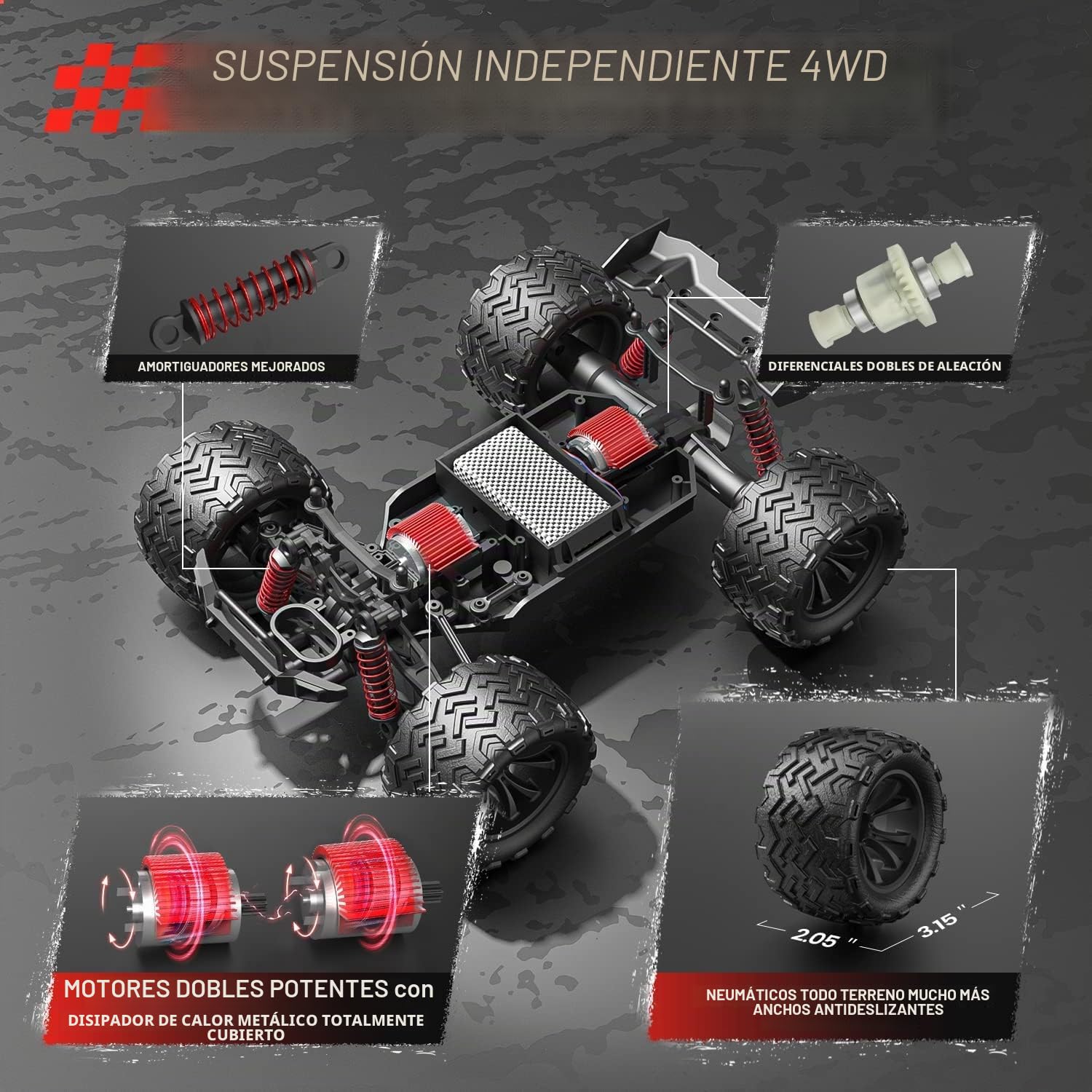 DEERC 9500E Coche RC Todo Terreno Escala 1:16, 4x4 de Alta Velocidad 40 KPH, Control Remoto de 2,4 GHz Con 2 Baterías, Camión Monstruo Todoterreno Para Adultos y Niños