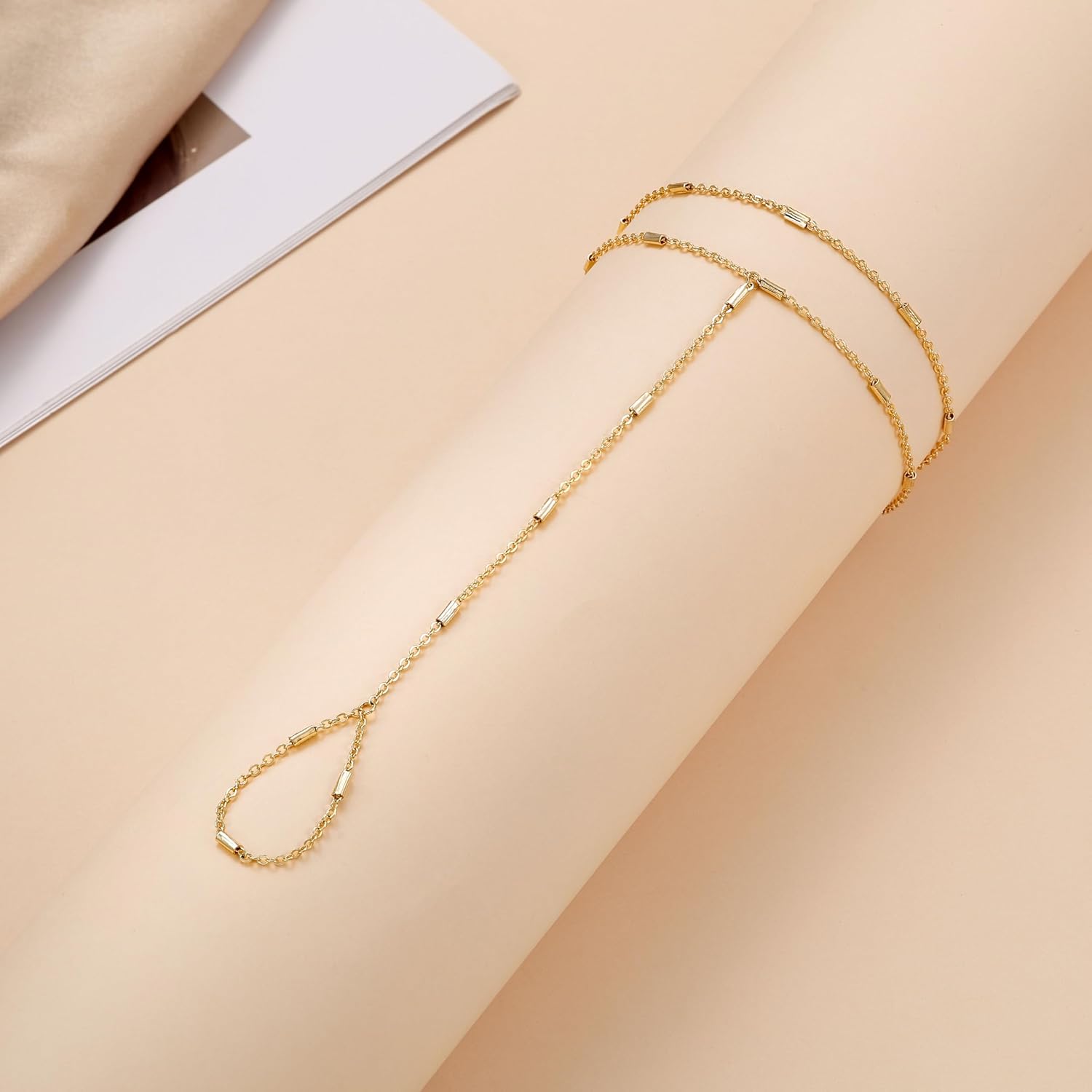 14k Gold Plated Hand Chain for Women,Trendy Ring Bracelet Hand Chain Non Tarnish Beaded Cubic Zircon Infinity Finger Ring Slave Bracelet Stack Jewelry Gifts for Women - Image 7