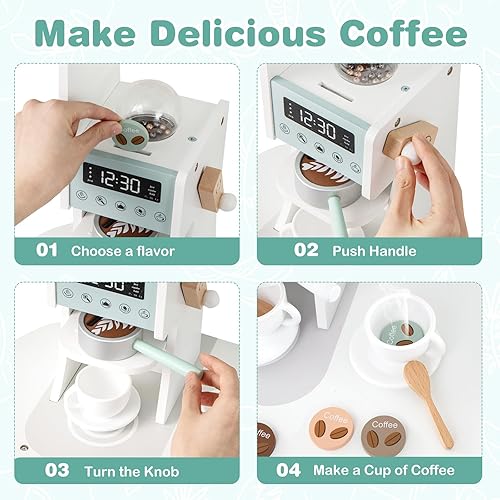 Miniatura 3 de INFANS Juego de cocina esquinera para niños, juego de cocina de madera para niños pequeños con luces, sonidos, máquina de café, lavadora, gabinete