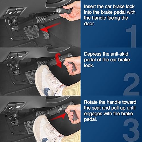 Miniatura 10 de OPSOOPI Cerradura de pedal de freno, cerradura de embrague de freno antirrobo, protección universal de seguridad para camión, automóvil, SUV,