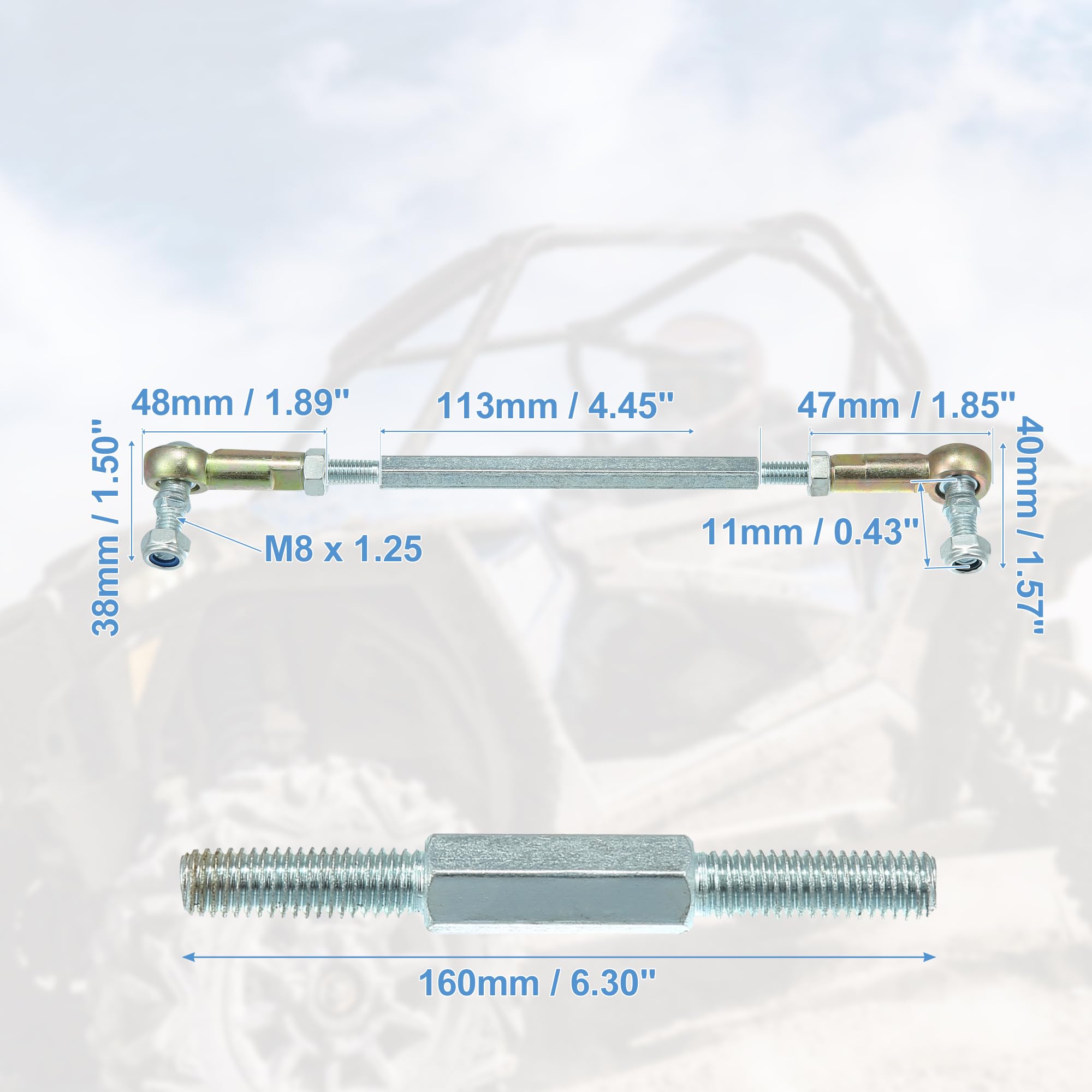 X AUTOHAUX 2Pcs Tige De Direction pour ATV 50cc-250cc en Acier INOX | Acier Inox, Couleur Argent Et Bronze, Longueur Levier 113mm, Filetage M8x1.25