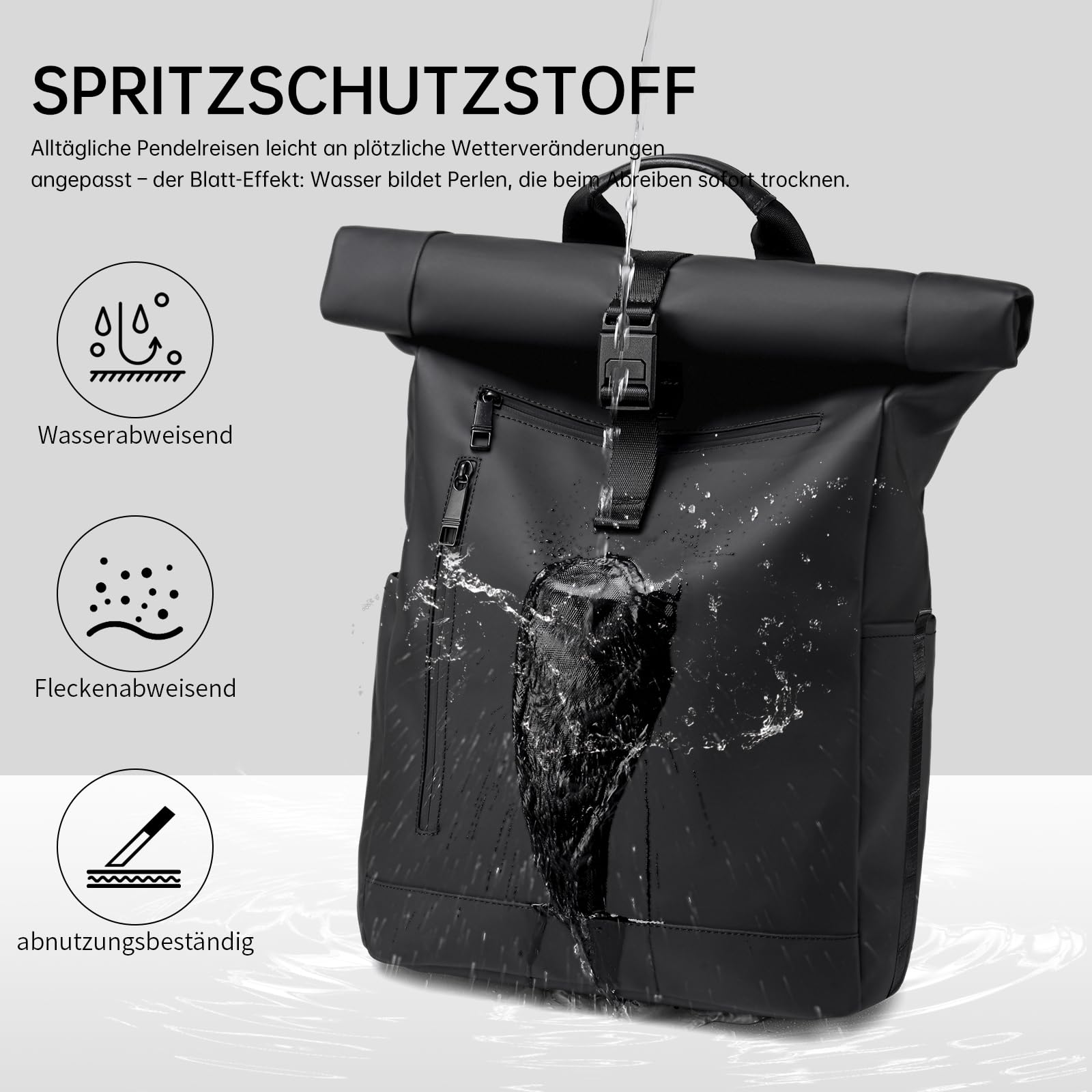 Rolltop Rucksack Herren, Wasserdicht Business Laptop Rucksack 16 Zoll | YKK Reißverschluss, Separates Laptopfach, Handgepäck, Für Damen & Reisen
