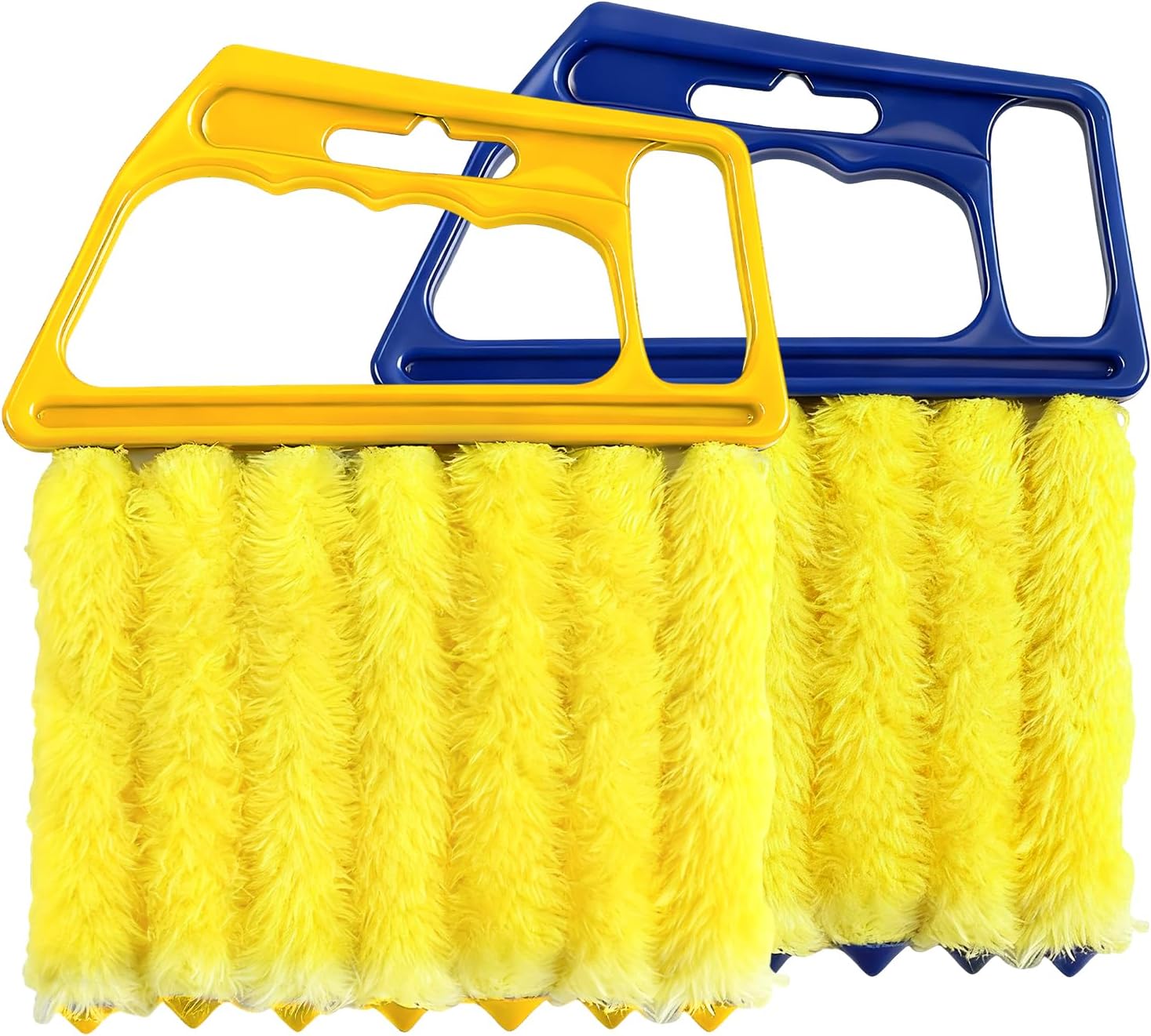2 PCS Blind Cleaner Duster Tool, 7 Finger Handheld Duster Window Shutters Dusting Cleaner Brush, Washable Mini Blinds Dust Cleaning Tools for Car Air Conditioner Vent (Blue+Yellow)