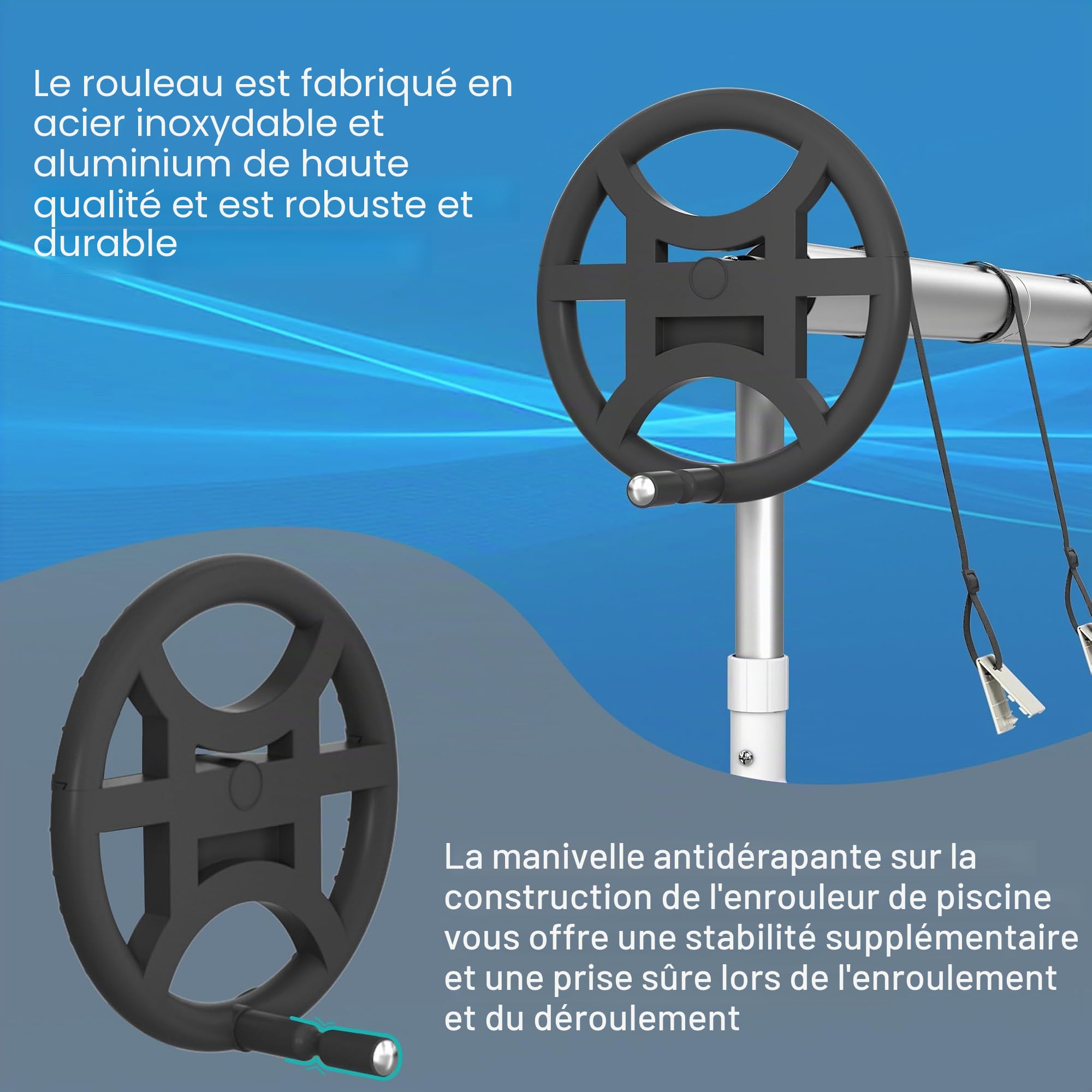 Froadp Enrouleur de piscine 300-570 cm Enrouleur de film de piscine en aluminium Systèmes d'enroulement Bâche de piscine Résistant aux intempéries Pour bâche solaire et bâches de piscine