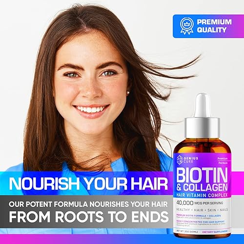 Miniatura 3 de Genius Biotina y colágeno gotas de apoyo para el crecimiento del cabello suplemento para el cabello piel y uñas saludables suplemento de biotina