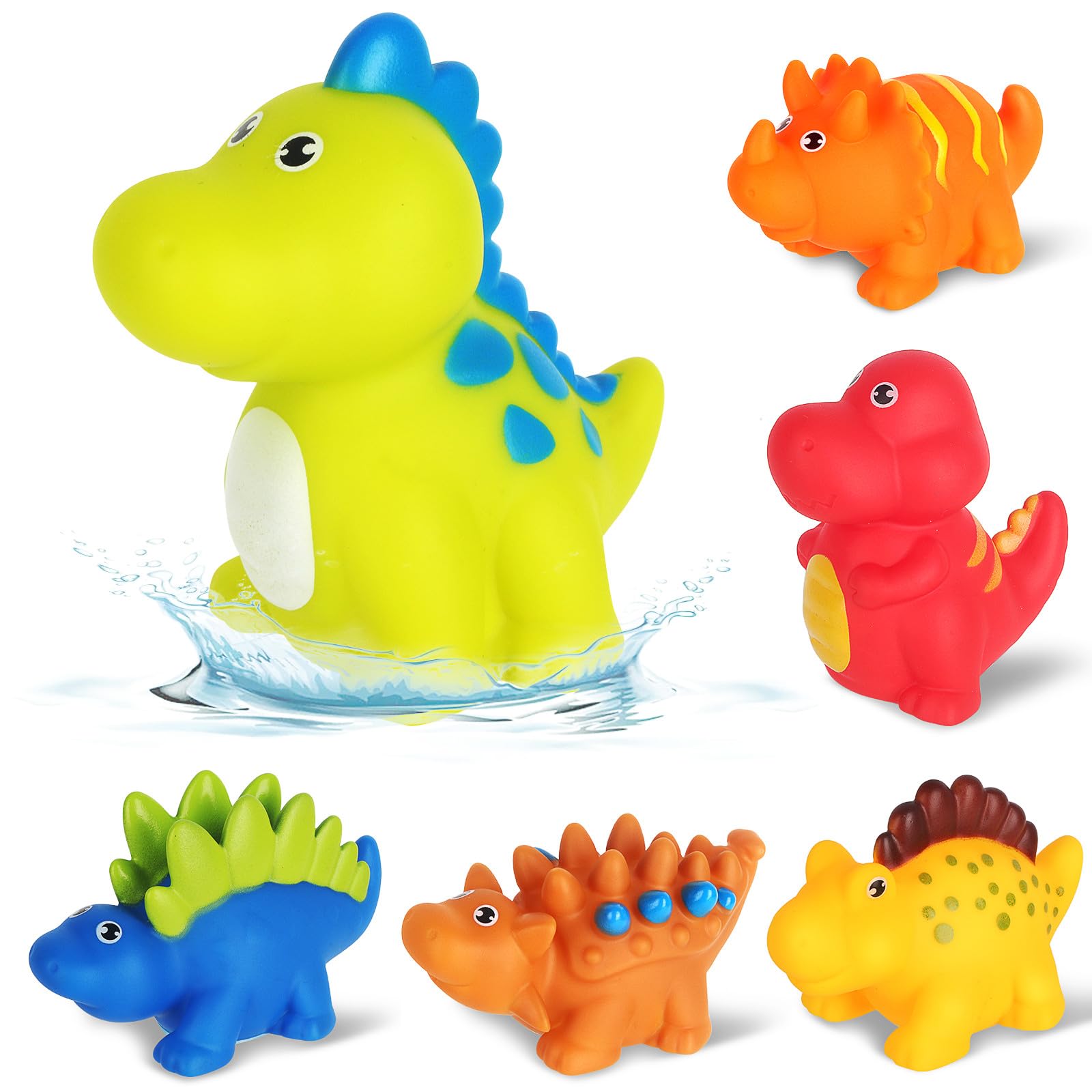 Baby Bath Toys for 1 Year Old 6 Pack Dinosaur Toddler Bath Toys for 1 2 3 4 Year Olds No Hole Mold Free Water Toys for Swimming Pool Toys for Boys Girls